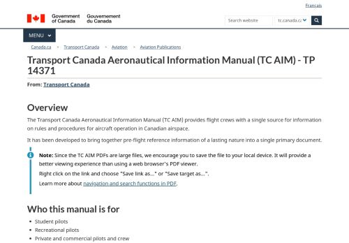 Transport Canada Aeronautical Manual